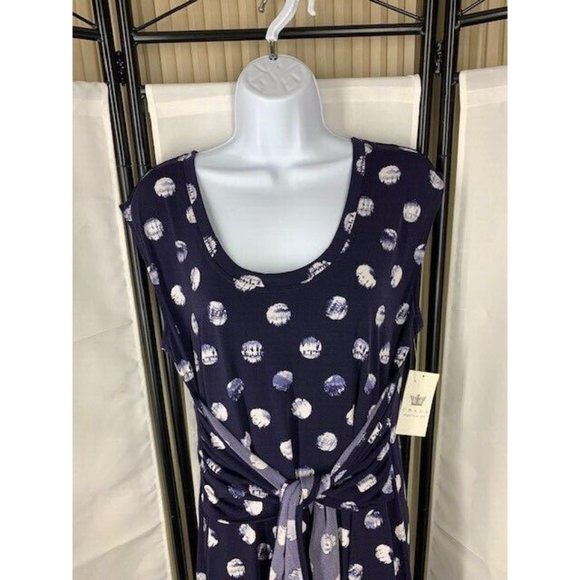 Chaus Dress Sheath Size Large Sleeveless Navy White Shibori Front Tie Midi Dress - Picture 1 of 6